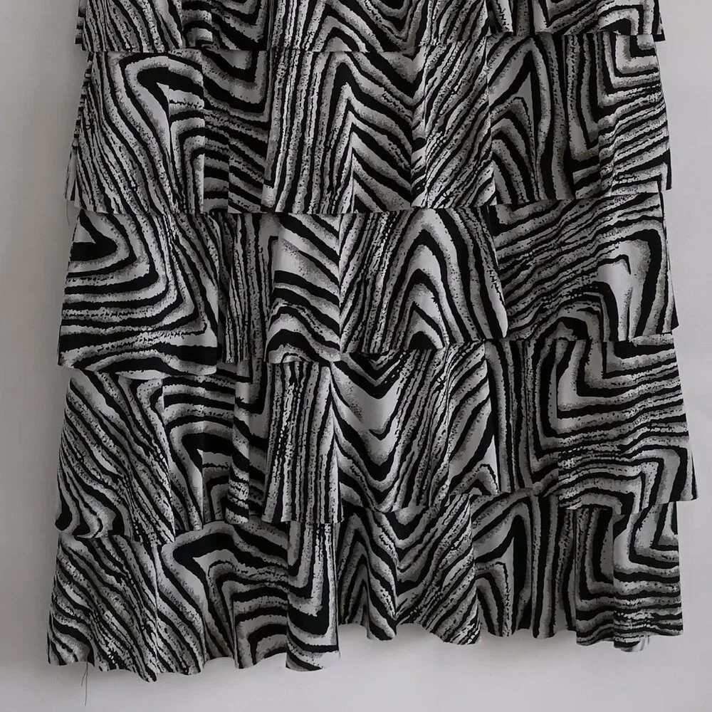 Jennifer Lauren Women's Black Zebra Print Ruffle Layered Fit & Flare Dress Sz 1X